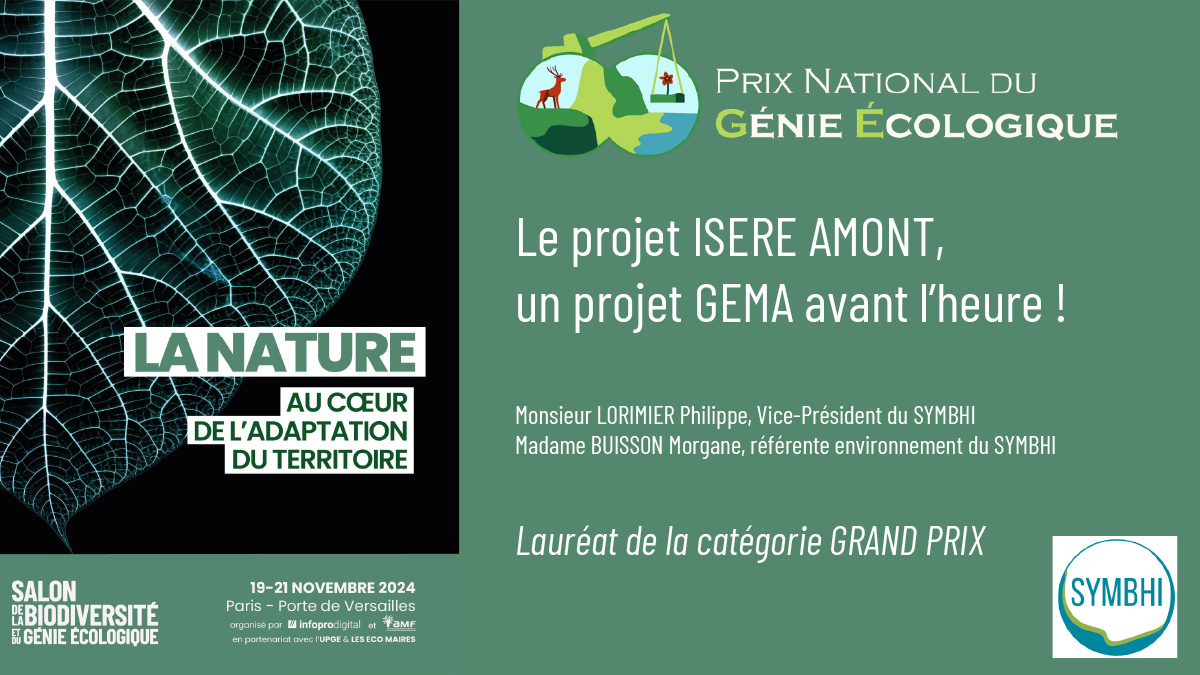 Grand Prix National du Génie Écologique pour le SYMBHI et Hydrétudes